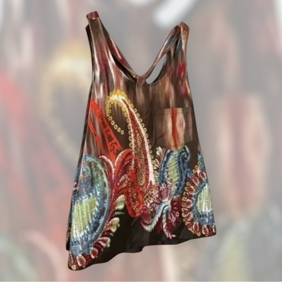 Moon Collection Women’s Boho Paisley Tank Top S Multicolor Tie Front Festival - Picture 3 of 7
